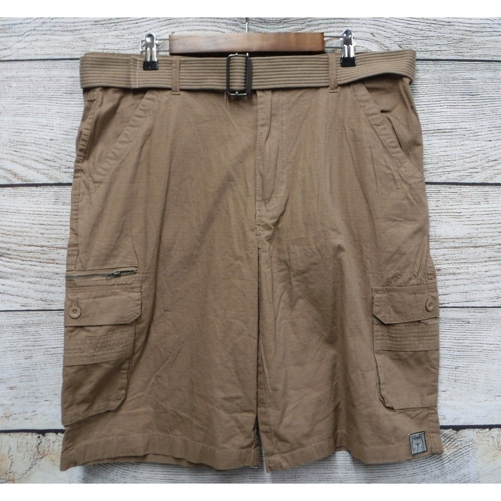 Raw Diamond Shorts Mens Size 36 Rich Khaki Belted Ripstop Cargo Shorts New